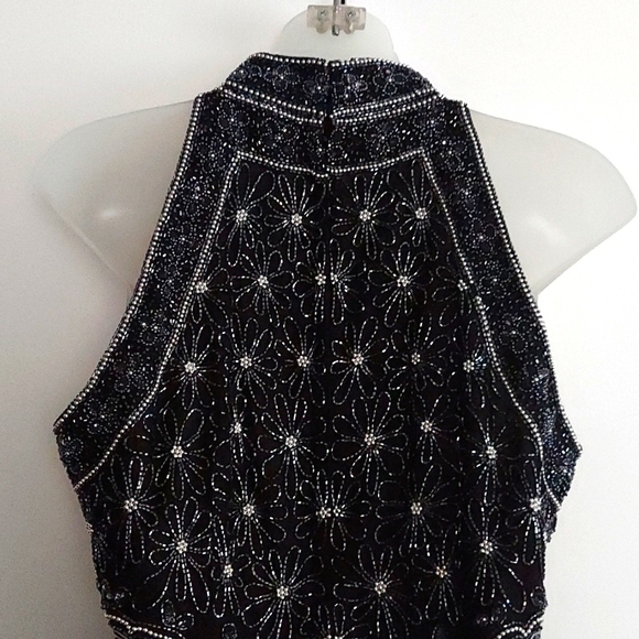Vintage Papell Boutique Evening Black & Silver Beaded Trapeze Halter Top Size M - Picture 6 of 16